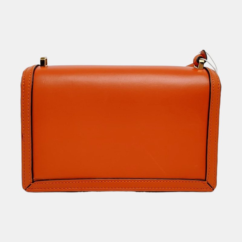 LOEWE Barcelona 橙色牛皮斜挎包單肩包金色五金可拆卸肩帶-4