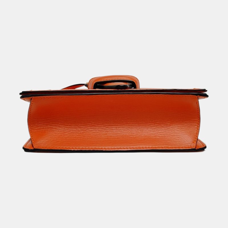 LOEWE Barcelona 橙色牛皮斜挎包單肩包金色五金可拆卸肩帶-5