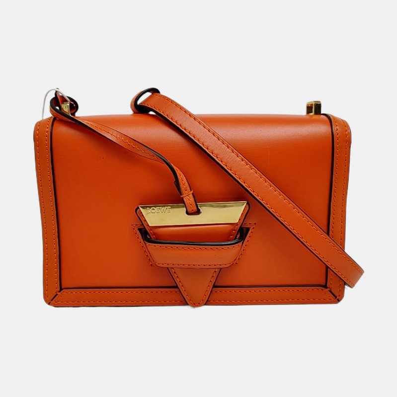 LOEWE Barcelona 橙色牛皮斜挎包單肩包金色五金可拆卸肩帶-7