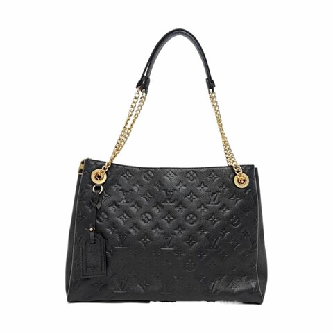 LOUIS VUITTON SURENE中號黑色牛皮老花壓紋單肩包手提包金色五金