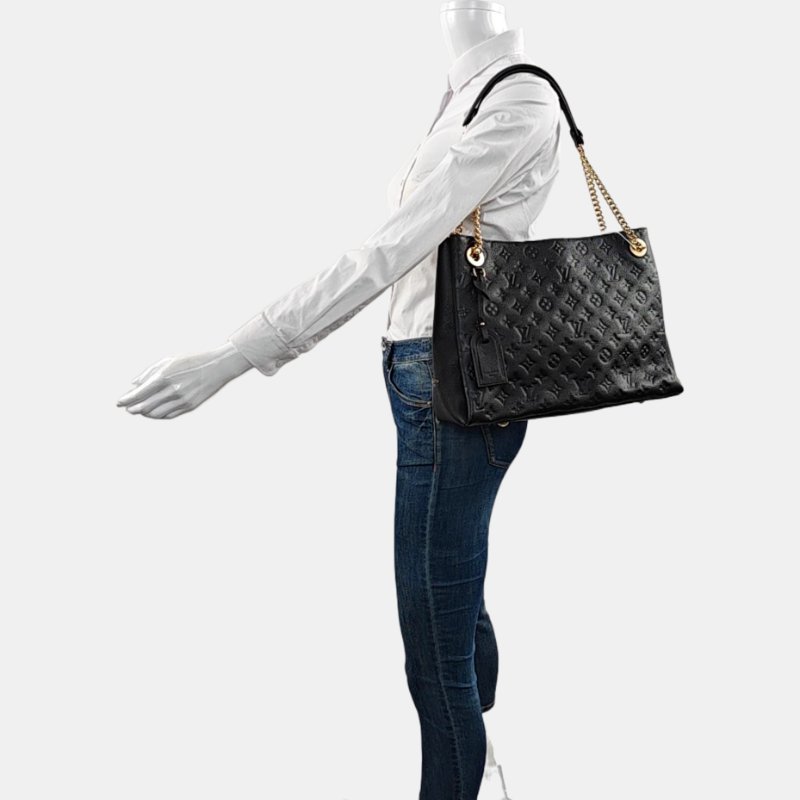 LOUIS VUITTON SURENE中號黑色牛皮老花壓紋單肩包手提包金色五金-1