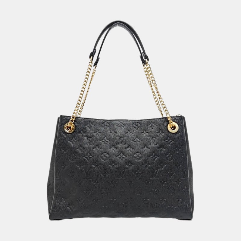 LOUIS VUITTON SURENE中號黑色牛皮老花壓紋單肩包手提包金色五金-4