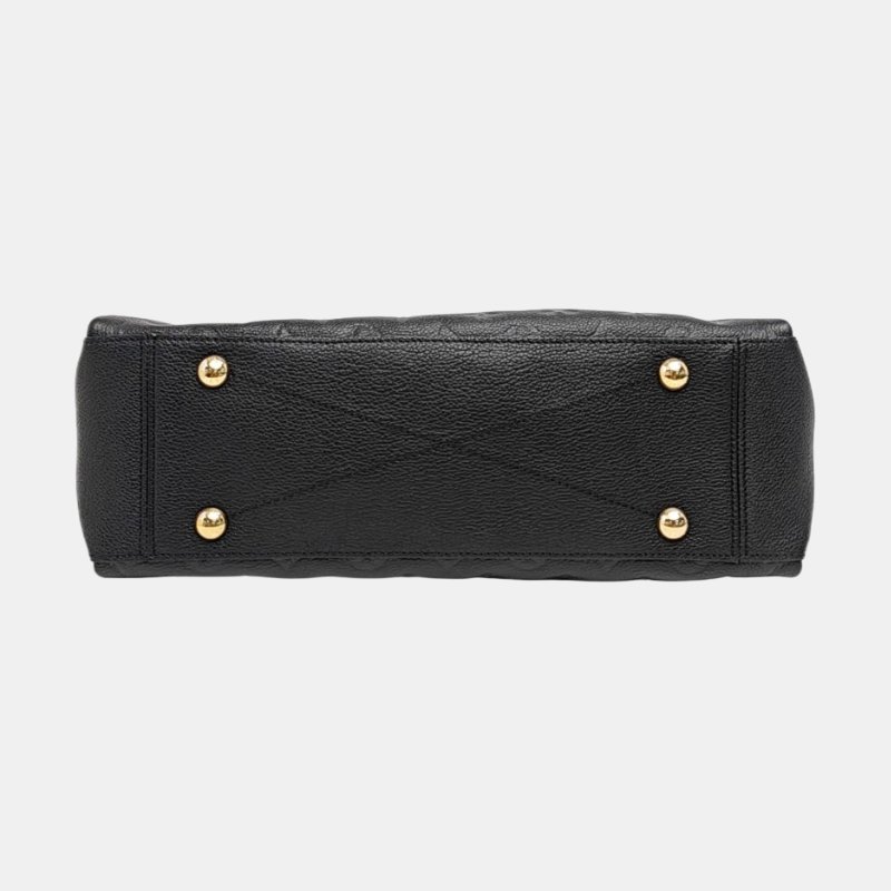 LOUIS VUITTON SURENE中號黑色牛皮老花壓紋單肩包手提包金色五金-5