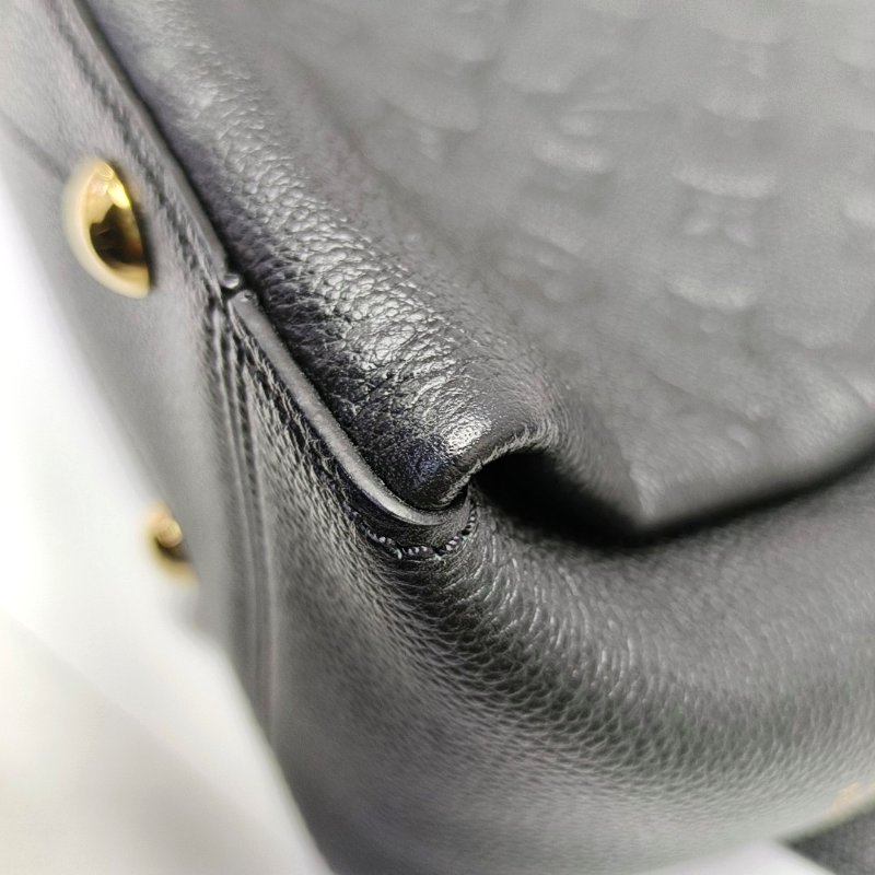 LOUIS VUITTON SURENE中號黑色牛皮老花壓紋單肩包手提包金色五金-11