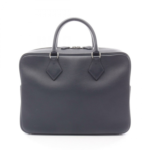 愛馬仕羽毛肩帶商務手提包公事包，Evercolor 皮革，藍色，二手