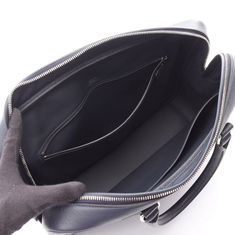 愛馬仕羽毛肩帶商務手提包公事包，Evercolor 皮革，藍色，二手-2