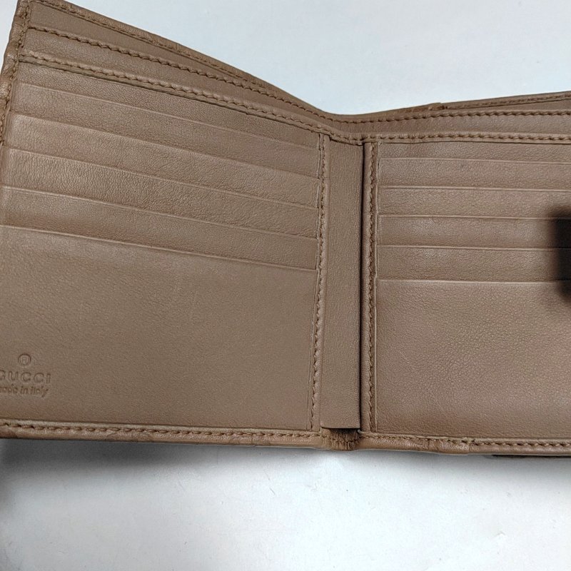 GUCCI 裸粉色牛皮老花壓紋錢包 金色五金-6