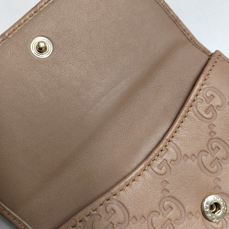 GUCCI 裸粉色牛皮老花壓紋錢包 金色五金-8