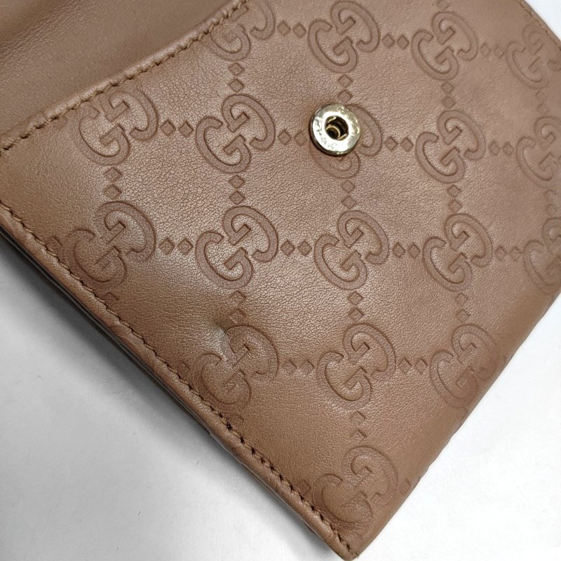 GUCCI 裸粉色牛皮老花壓紋錢包 金色五金-9