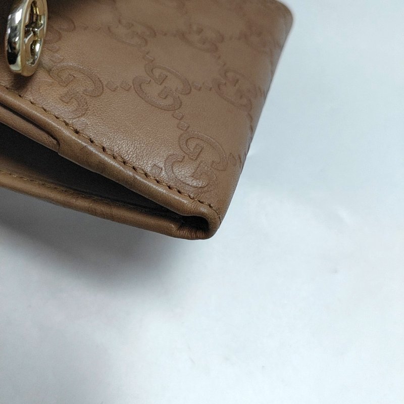 GUCCI 裸粉色牛皮老花壓紋錢包 金色五金-10