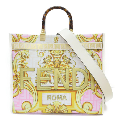 米白色 牛皮 Sunshine Medium VERSACE聯名 手提包 8BH386【FENDI 芬迪】 8BH386