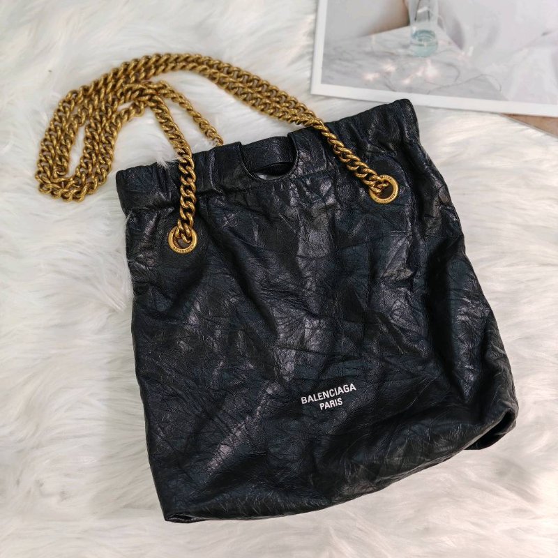 BALENCIAGA CRUSH 鏈條包 黑色 牛皮 垃圾袋-0