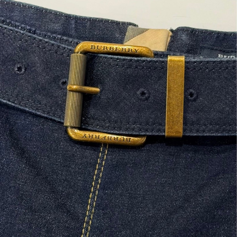 BURBERRY 倫敦 腰帶打摺格紋拉鍊牛仔裙-2