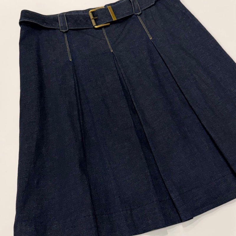 BURBERRY 倫敦 腰帶打摺格紋拉鍊牛仔裙-4