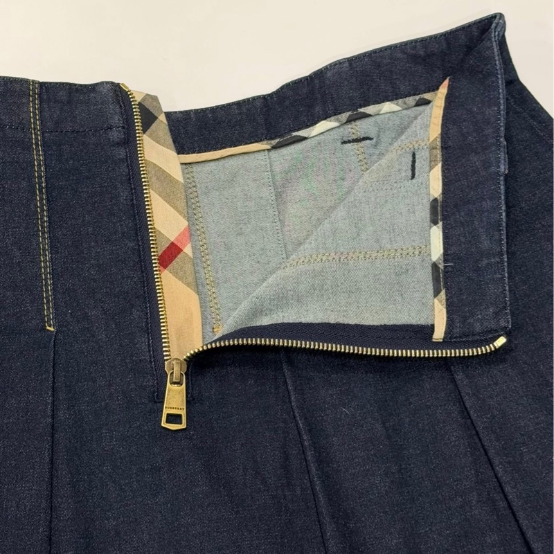BURBERRY 倫敦 腰帶打摺格紋拉鍊牛仔裙-6