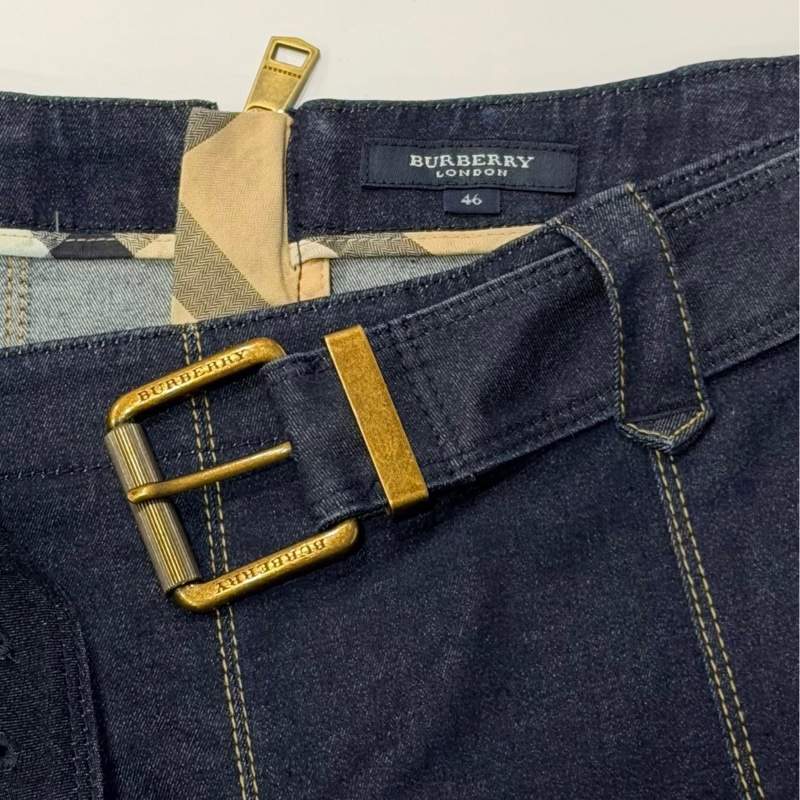 BURBERRY 倫敦 腰帶打摺格紋拉鍊牛仔裙-8