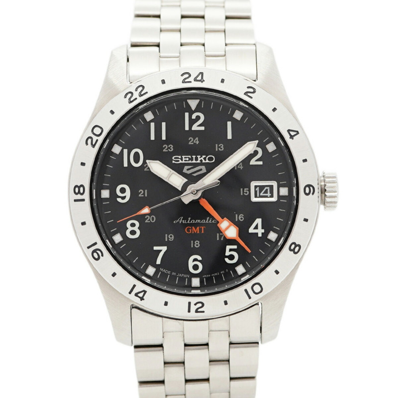 精工5號運動系列4R34-00C0 SBSC011黑色錶盤男士腕錶-0