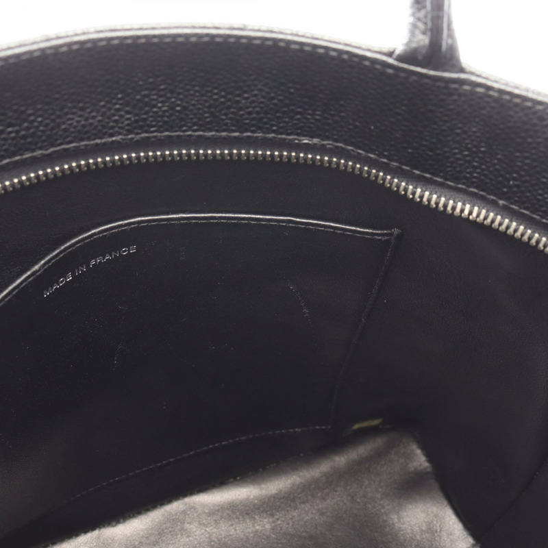 香奈兒 (CHANEL) Medallion 手提包，黑色粒面小牛皮，二手，女士，帶銀色金屬扣和雙C標誌，Coco-7