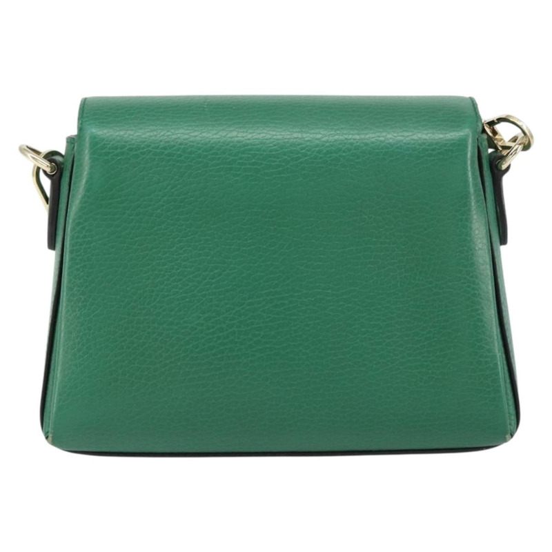 【日本直送】GUCCI 雙G鏈條肩背包，皮革材質，綠色/金色，貨號607720，正品編號158806-1