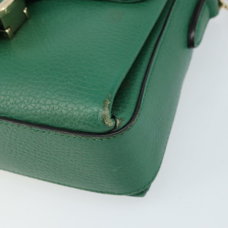 【日本直送】GUCCI 雙G鏈條肩背包，皮革材質，綠色/金色，貨號607720，正品編號158806-8