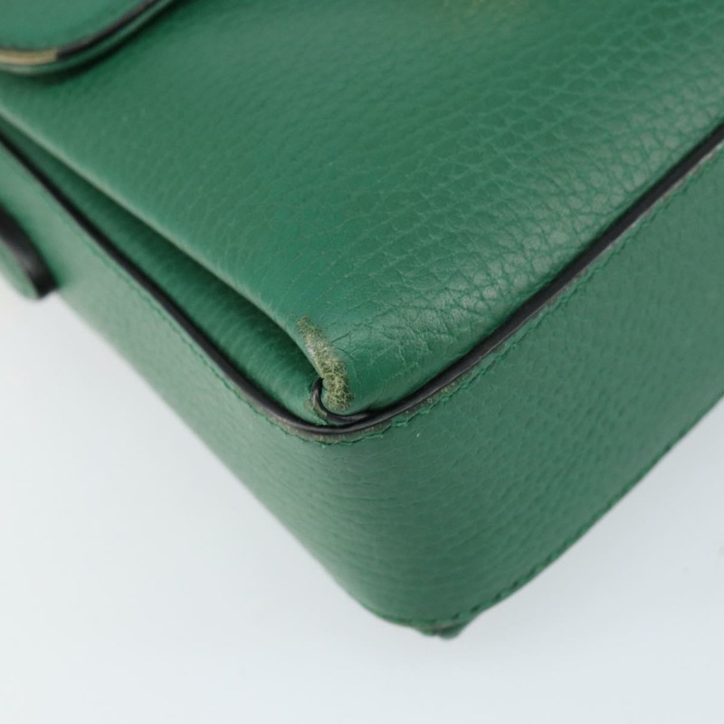 【日本直送】GUCCI 雙G鏈條肩背包，皮革材質，綠色/金色，貨號607720，正品編號158806-13