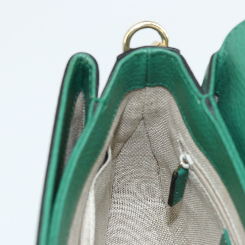 【日本直送】GUCCI 雙G鏈條肩背包，皮革材質，綠色/金色，貨號607720，正品編號158806-19