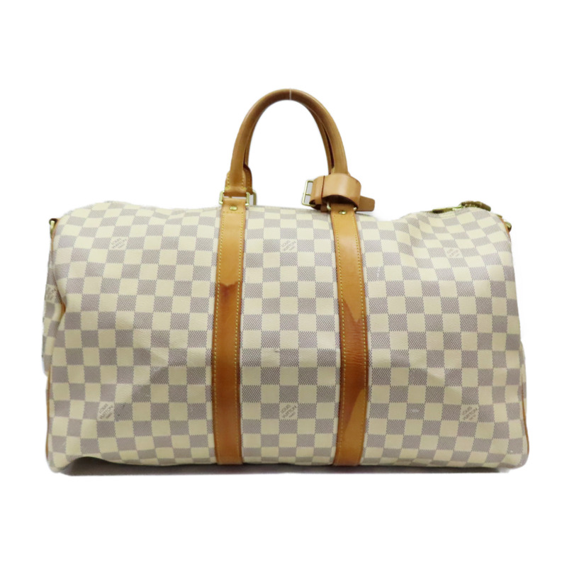 白色 棋盤格帆布 Keepall Bandouliere 45 兩用包【LOUIS VUITTON LV 路易威登】 N48223-1
