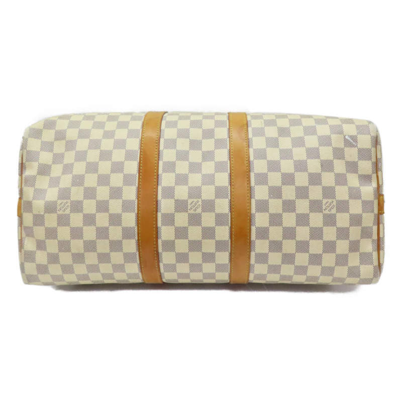 白色 棋盤格帆布 Keepall Bandouliere 45 兩用包【LOUIS VUITTON LV 路易威登】 N48223-3