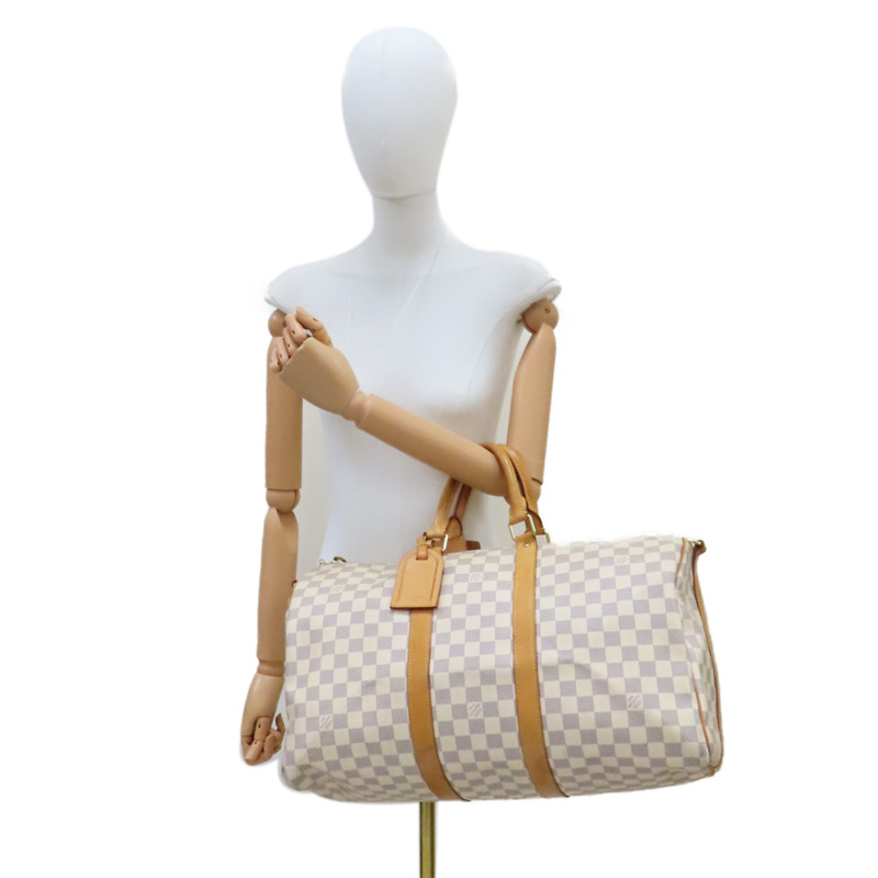 白色 棋盤格帆布 Keepall Bandouliere 45 兩用包【LOUIS VUITTON LV 路易威登】 N48223-9