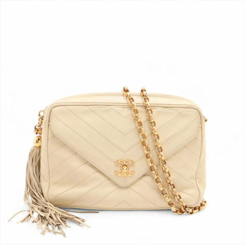 香奈兒女士人字紋羊皮鏈單肩包