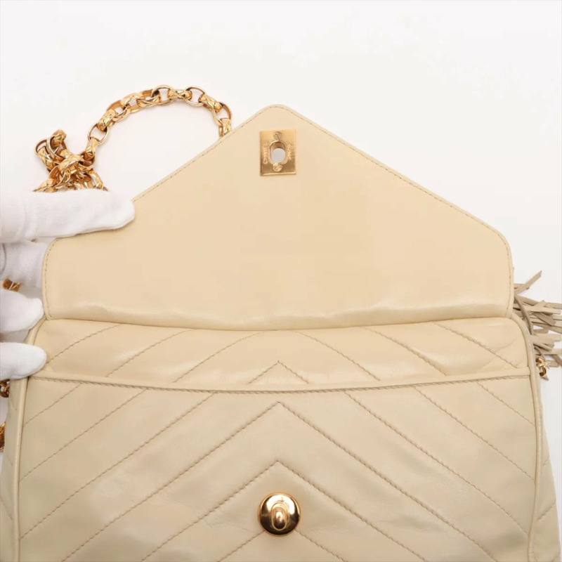 香奈兒女士人字紋羊皮鏈單肩包-10