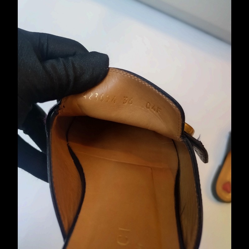 Gucci 黑皮藍紅藍 GG logo 平底鞋-8