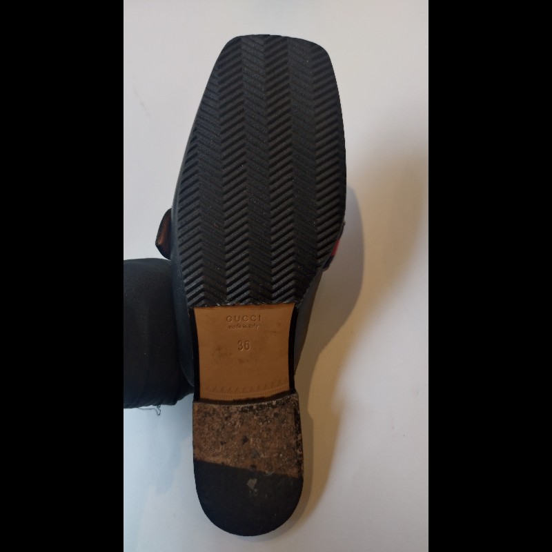 Gucci 黑皮藍紅藍 GG logo 平底鞋-10