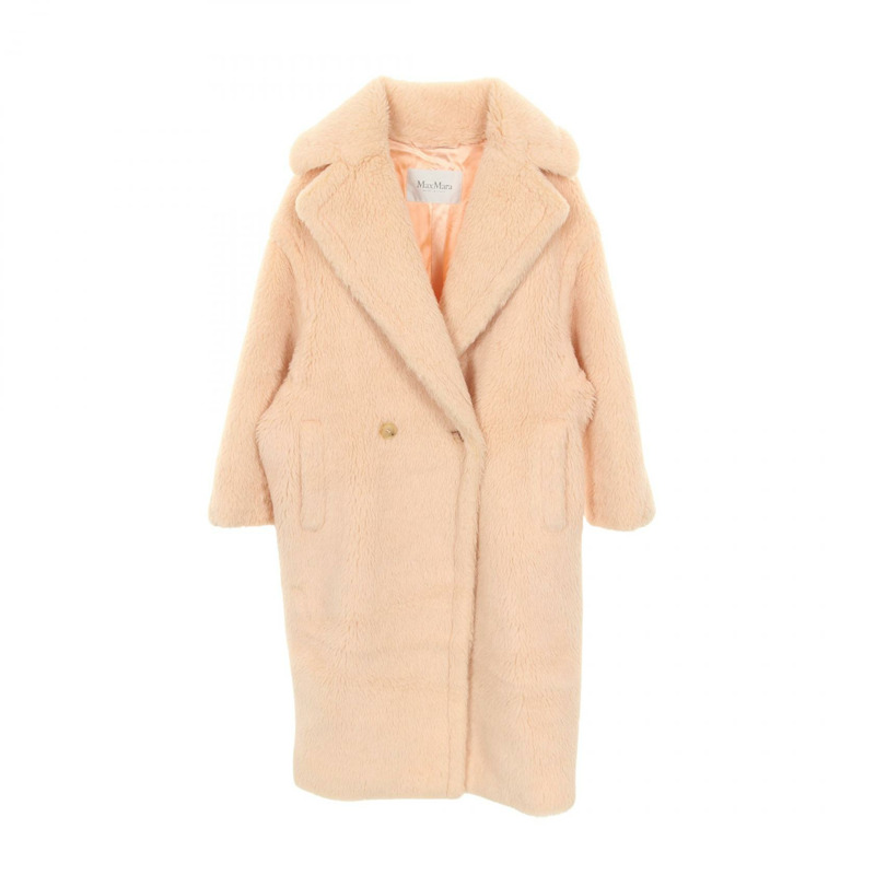 MAX MARA 泰迪熊女孩外套，羊毛絲綢羊駝毛混紡，粉紅色，二手女款-0