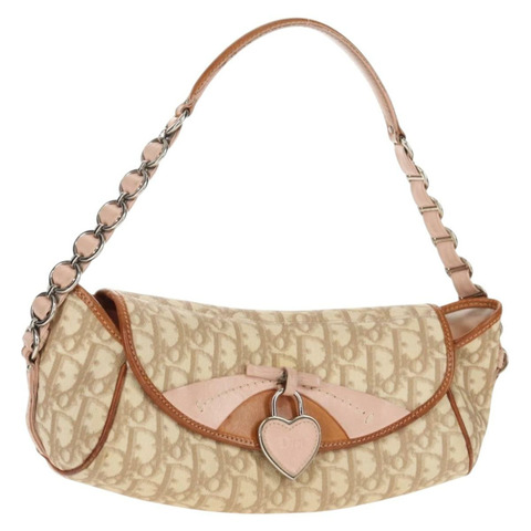Christian Dior Romantic Trotter帆布鏈條包 PVC 米色銀色 正品 157318V