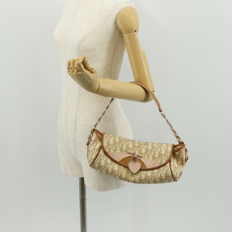 【日本直送】Christian Dior Romantic Trotter帆布鏈條包 PVC米色銀色 正品 157318V-26