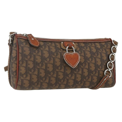 Christian Dior Trotter Romantic 肩背包 PVC 棕色銀色 正品 157408V