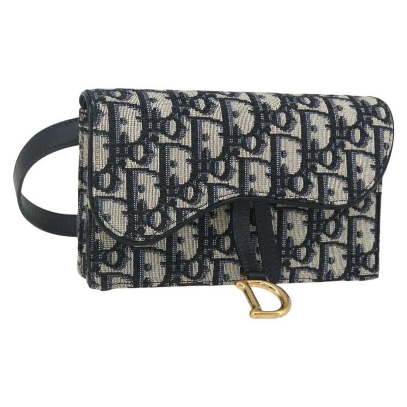 【日本直送】Christian Dior Trotter帆布馬鞍腰包，海軍藍/金色，正品，貨號158879SAM-0