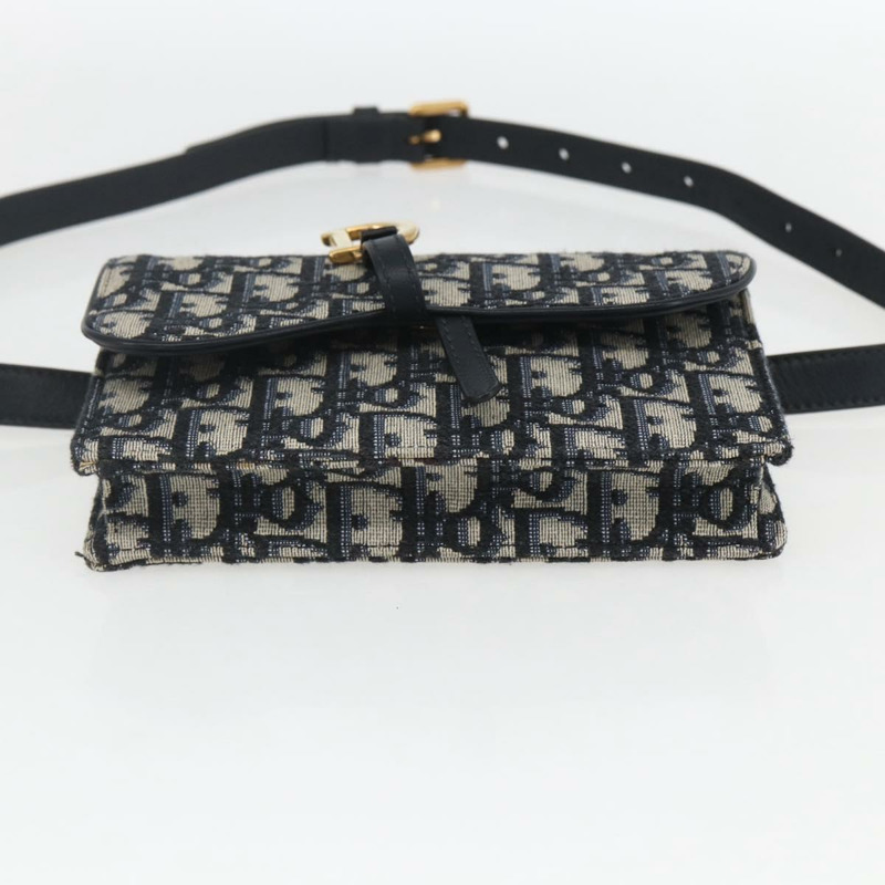 【日本直送】Christian Dior Trotter帆布馬鞍腰包，海軍藍/金色，正品，貨號158879SAM-4