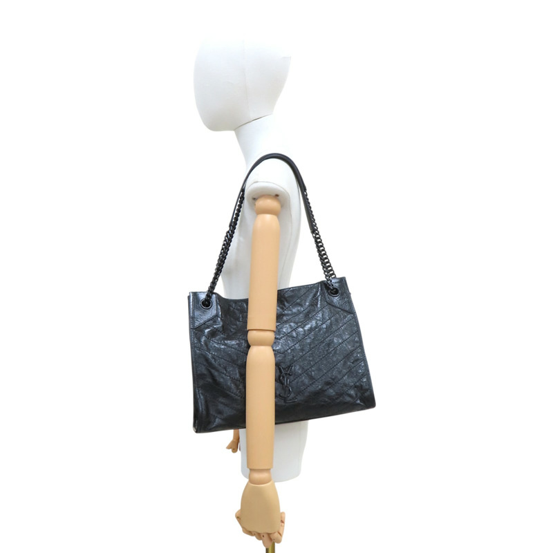 黑色 牛皮 NIKI復古皮革購物袋 肩背包【SAINT LAURENT YSL 聖羅蘭】 589951-9