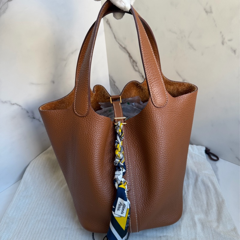 🎄 HERMES菜籃子 P22 金棕金扣 金剛色-0