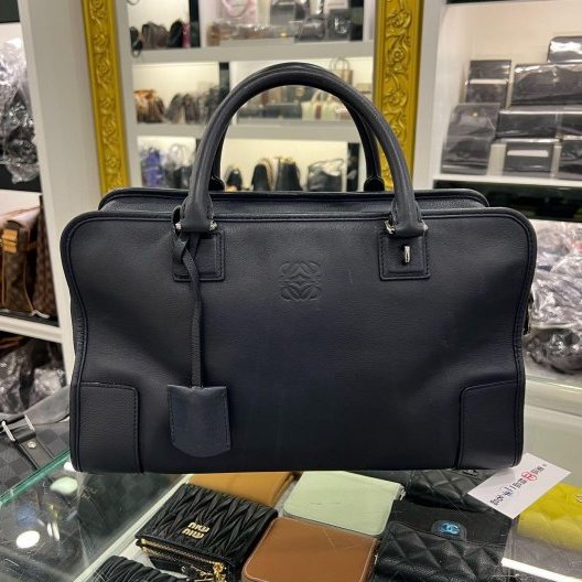 東區正精品㊣LOEWE Amazona 28 深藍色牛皮銀扣手提包 RZ6079-0