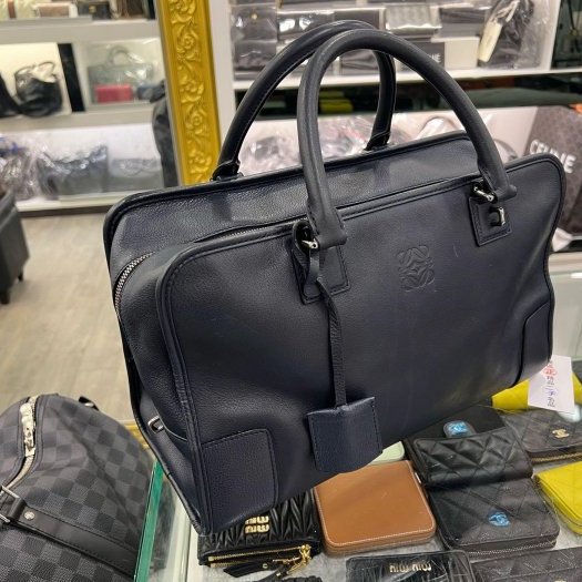 東區正精品㊣LOEWE Amazona 28 深藍色牛皮銀扣手提包 RZ6079-1