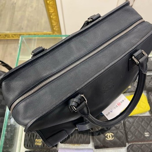 東區正精品㊣LOEWE Amazona 28 深藍色牛皮銀扣手提包 RZ6079-4