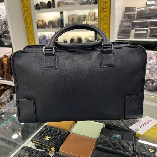 東區正精品㊣LOEWE Amazona 28 深藍色牛皮銀扣手提包 RZ6079-9