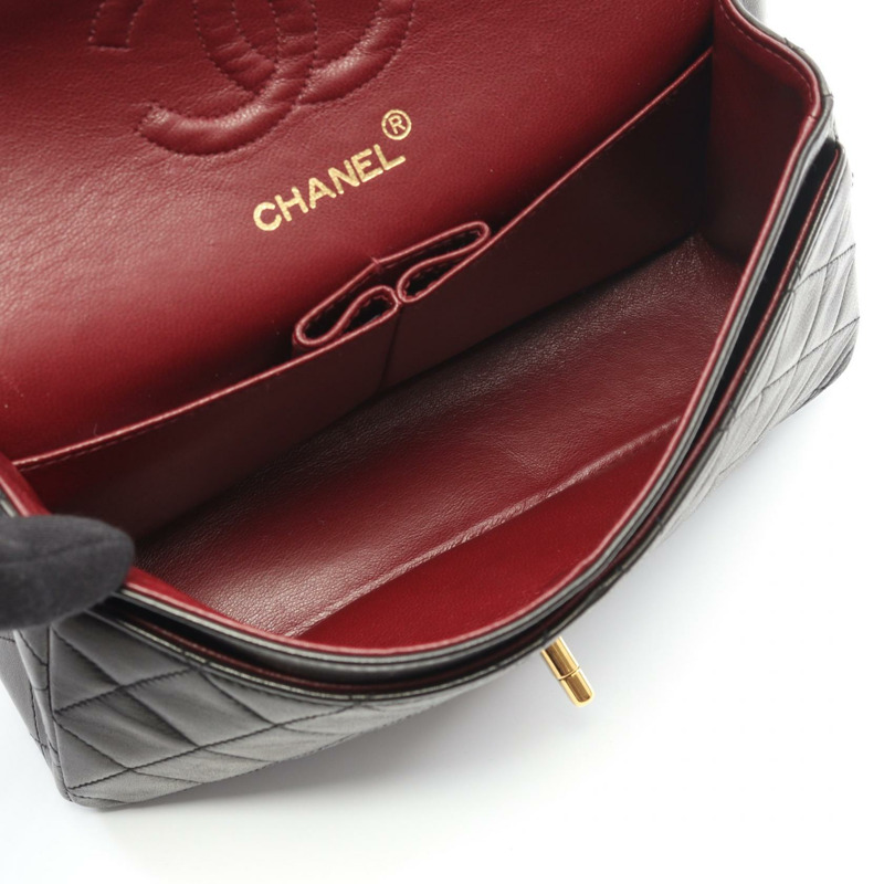 香奈兒 (CHANEL) Matelasse W 翻蓋鏈條單肩背包，羊皮材質，黑色，二手，金色五金-2