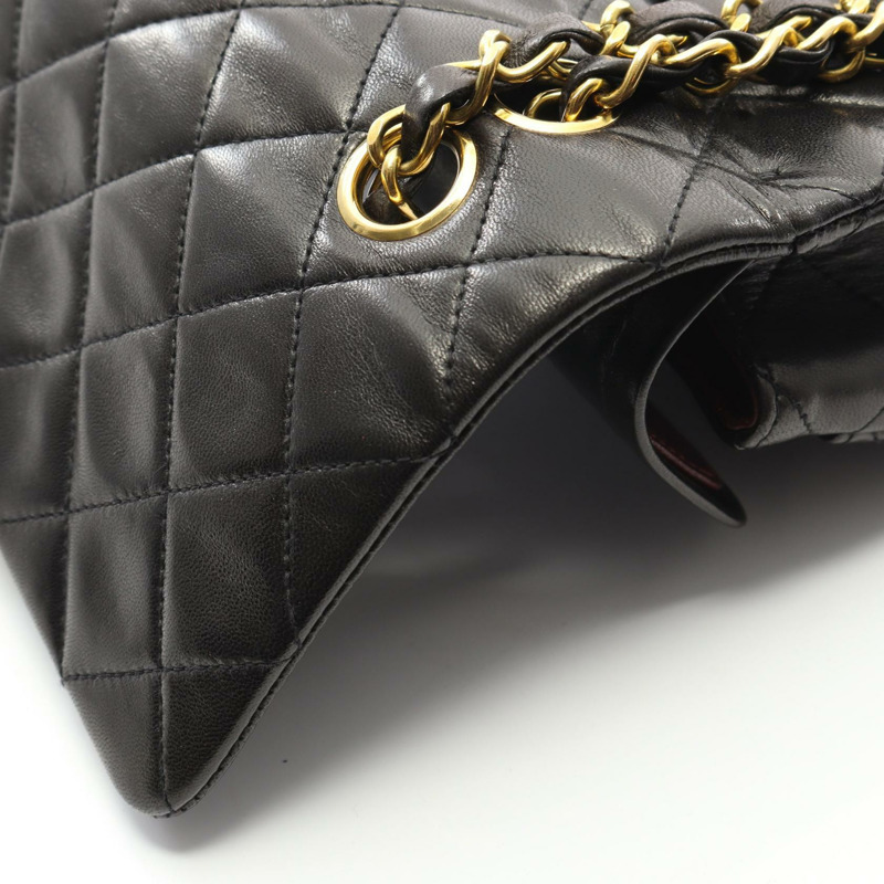 香奈兒 (CHANEL) Matelasse W 翻蓋鏈條單肩背包，羊皮材質，黑色，二手，金色五金-7