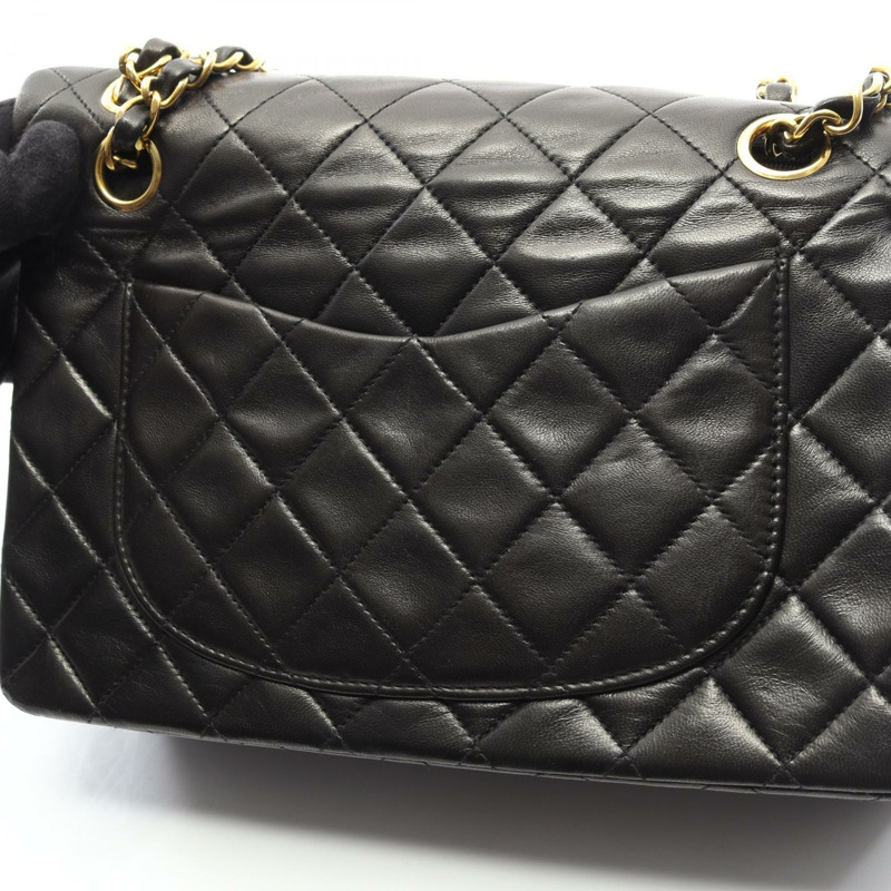 香奈兒 (CHANEL) Matelasse W 翻蓋鏈條單肩背包，羊皮材質，黑色，二手，金色五金-8