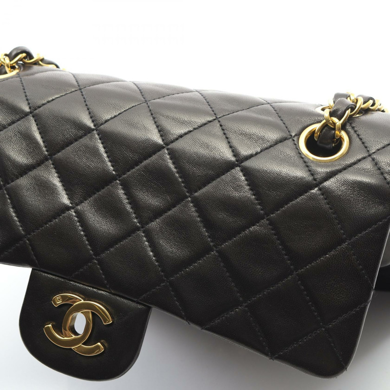 香奈兒 (CHANEL) Matelasse W 翻蓋鏈條單肩背包，羊皮材質，黑色，二手，金色五金-11