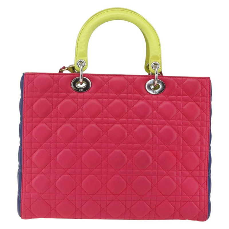 【日本直送】Christian Dior Lady Dior Canage 手提包，真皮材質，兩用，粉紅色/銀色，正品，貨號 157405SAM-1